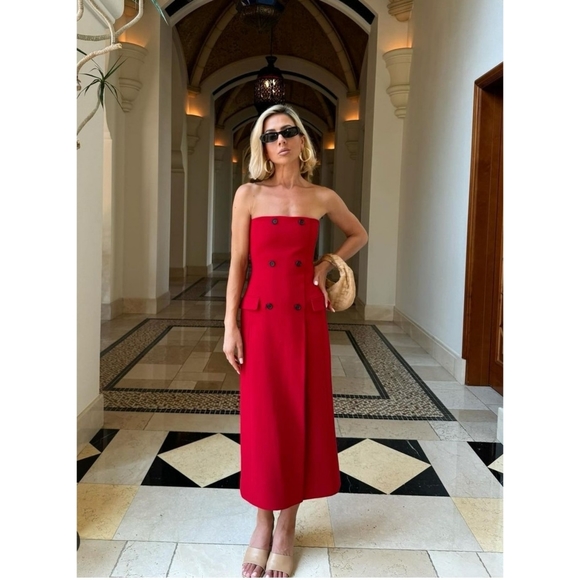 Zara Strapless Pocket Dress Red Size XS NWT - Picture 12 of 12